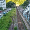 JR横須賀線 田浦駅の陸橋から。左端の線路が相模運輸倉庫専用線／米軍田浦専用線跡