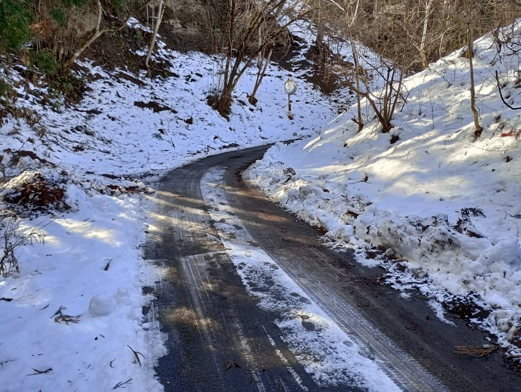 またしちゃ雪の急坂で諦める。