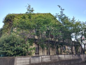 正面から近づいてみると、中央は時計跡？